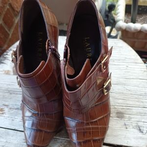 Ralph Lauren Brown Crocodile Pattern Ankle Boots